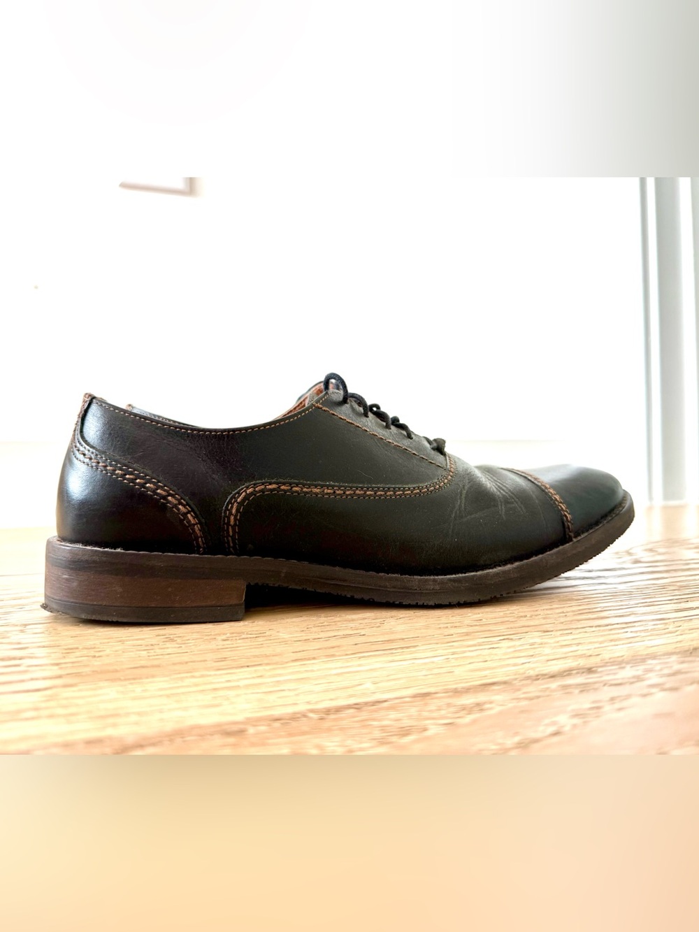 Johnston & Murphy Dark Brown Leather Oxford with Contrast Stitching